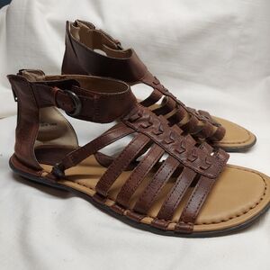 BOC Gladiator Sandals Brown Faux Leather Boho 6M Spring Summer Zip Heel